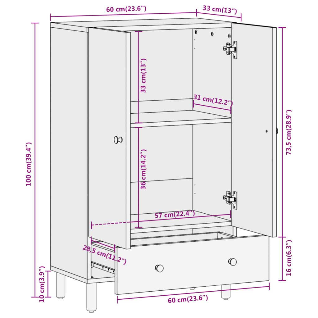 vidaXL Buffet haut 60x33x100 cm bois massif d'acacia