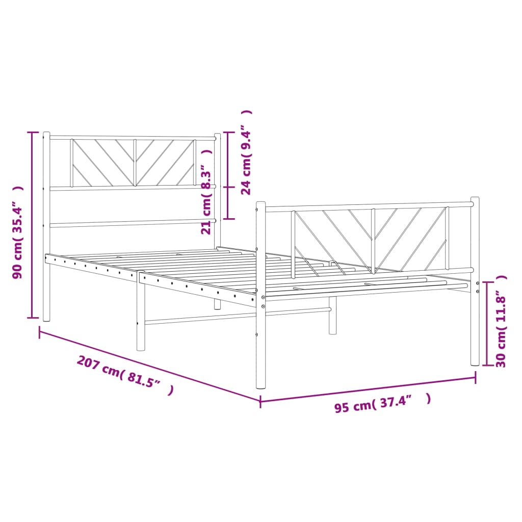 vidaXL Cadre de lit métal sans matelas avec pied de lit blanc 90x200cm