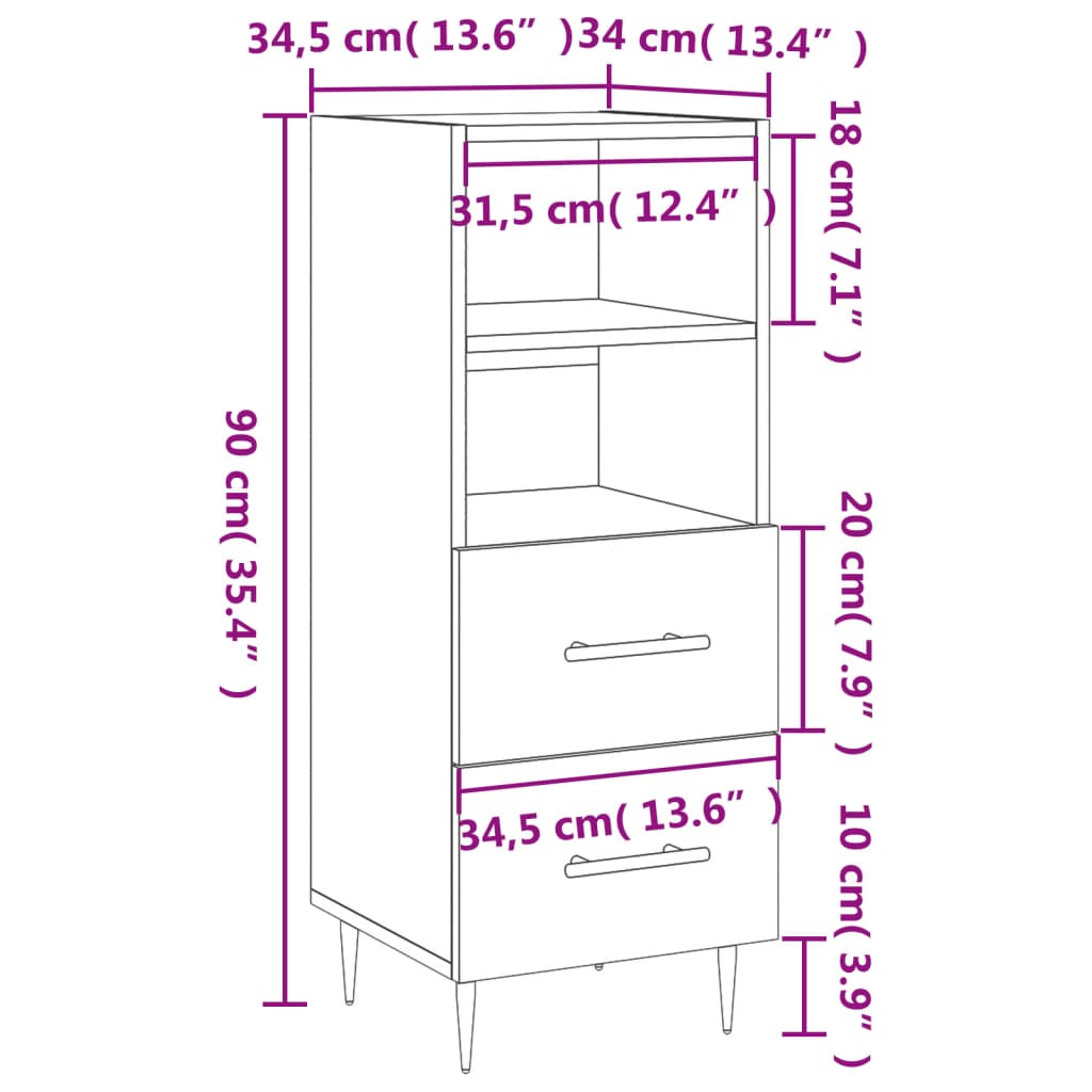 vidaXL Buffet blanc 34,5x34x90 cm bois d'ingénierie