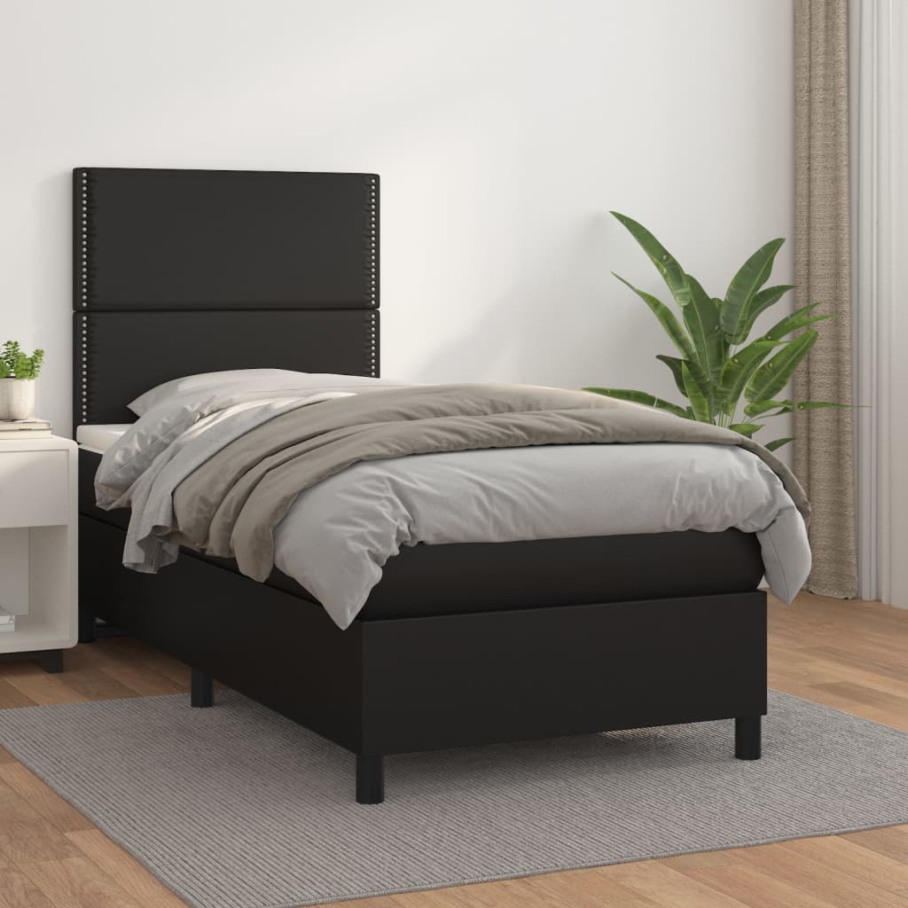 vidaXL Sommier à lattes de lit avec matelas Noir 90x200 cm Similicuir