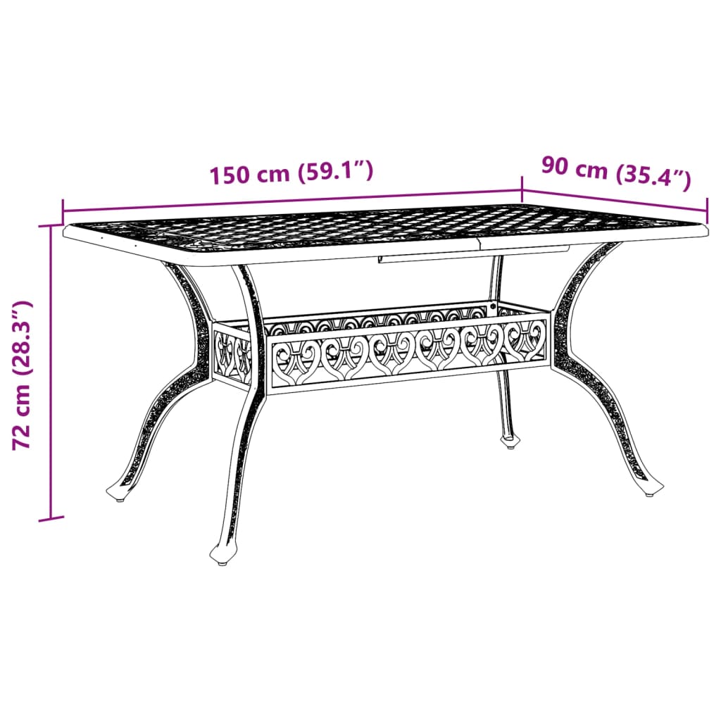 vidaXL Table de jardin noir 150x90x72 cm aluminium coulé