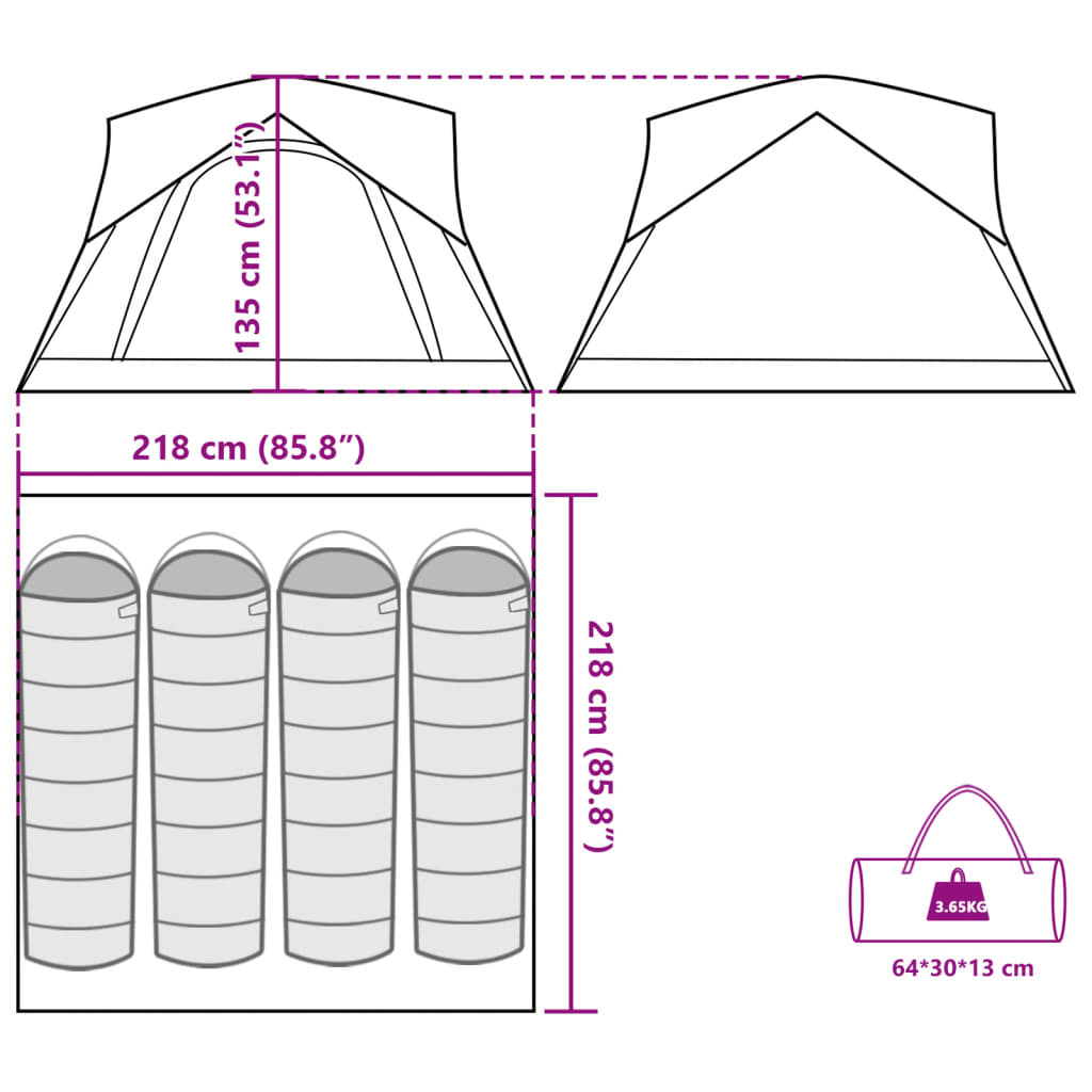 vidaXL Tente de camping de cabine 4 personnes vert imperméable