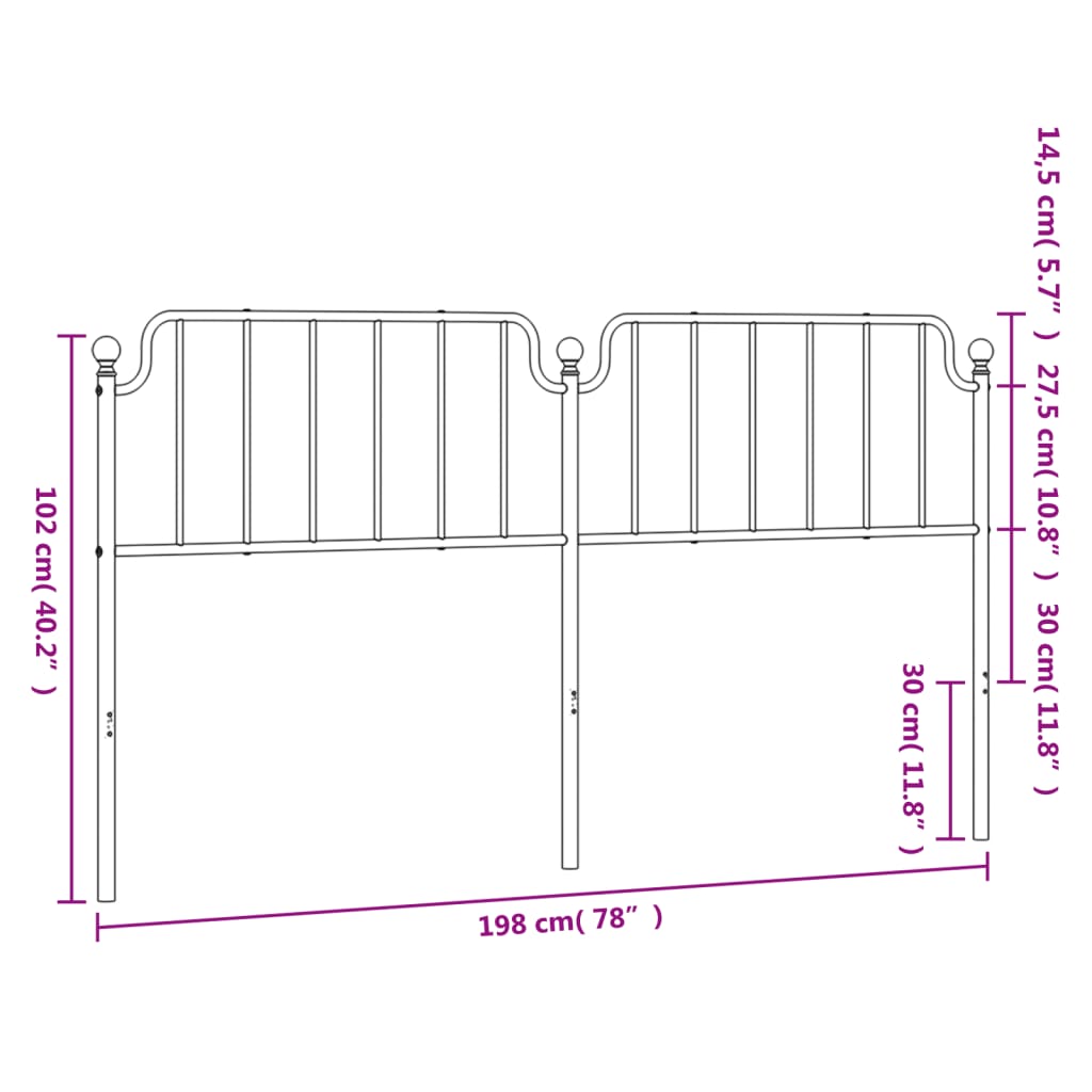 vidaXL Tête de lit métal noir 193 cm