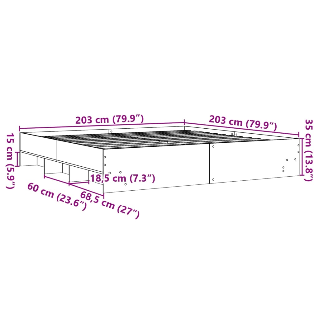 vidaXL Cadre de lit sans matelas blanc 200x200 cm bois d'ingénierie