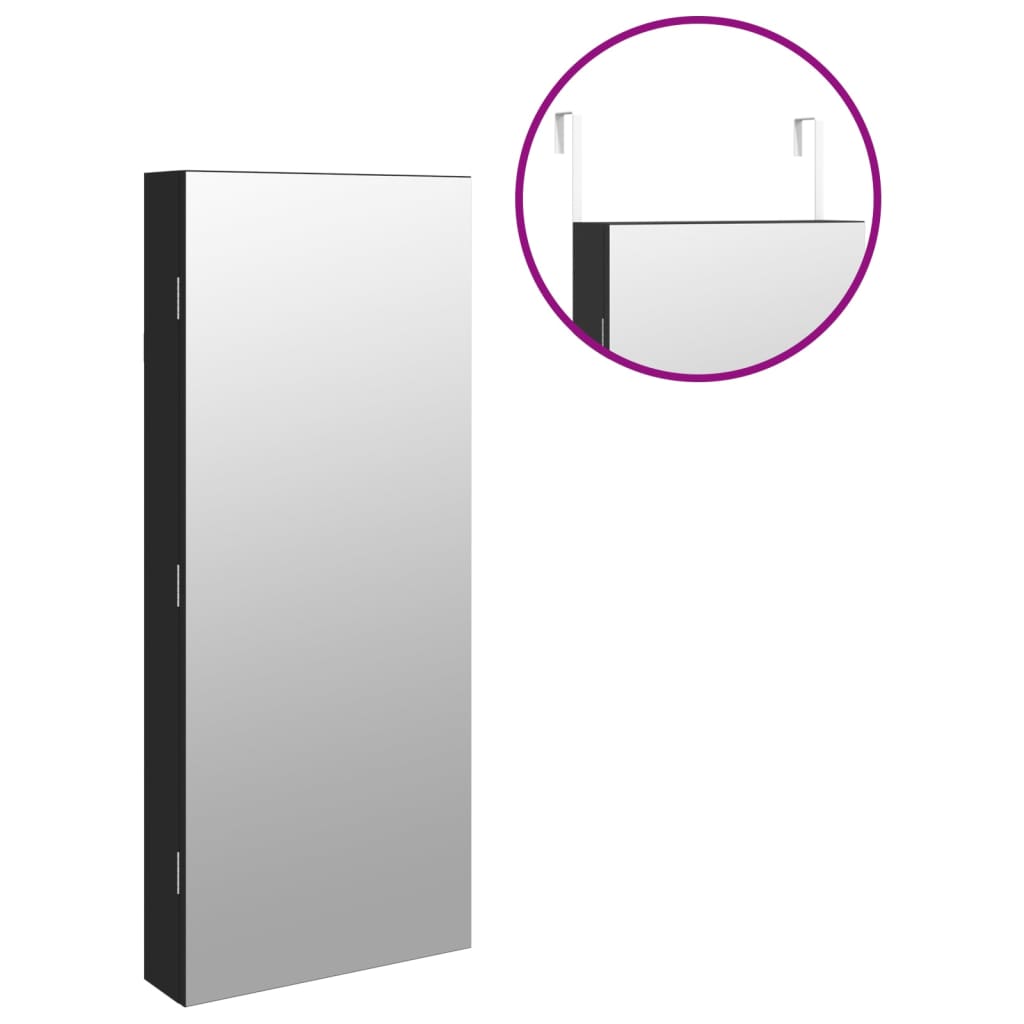 vidaXL Armoire à bijoux avec miroir et éclairage LED mural noir