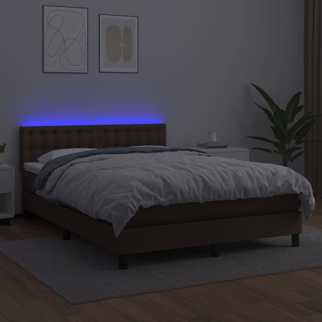 vidaXL Sommier à lattes de lit avec matelas et LED Marron 140x200cm