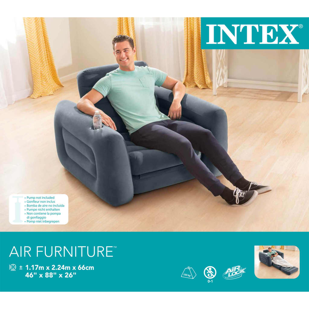 Intex Chaise coulissante 117x224x66 cm Gris foncé