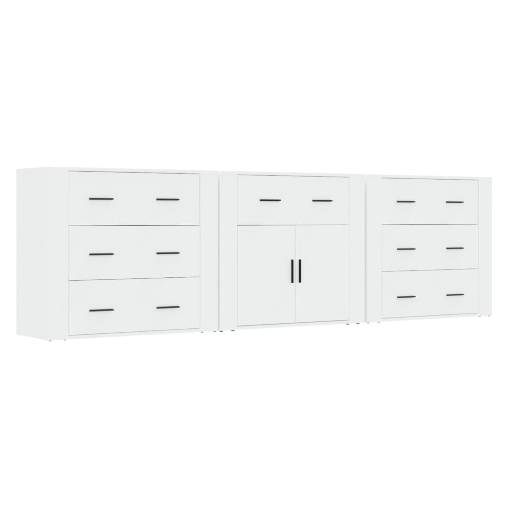 vidaXL Buffets 3 pcs Blanc Bois d'ingénierie