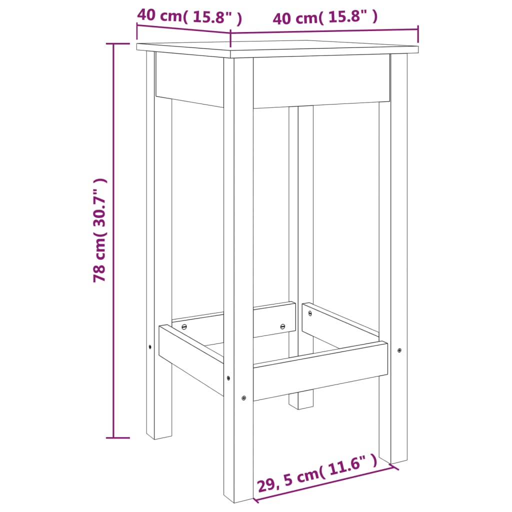 vidaXL Tabourets de bar lot de 2 40x40x78 cm bois massif de pin