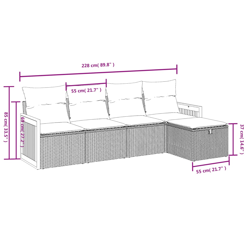 vidaXL Salon de jardin 5 pcs avec coussins noir résine tressée