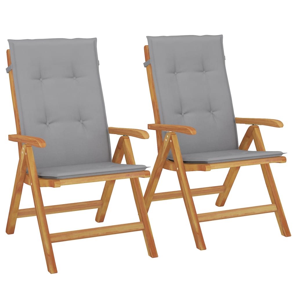 vidaXL Chaises de jardin inclinables 2pcs et coussins bois massif teck