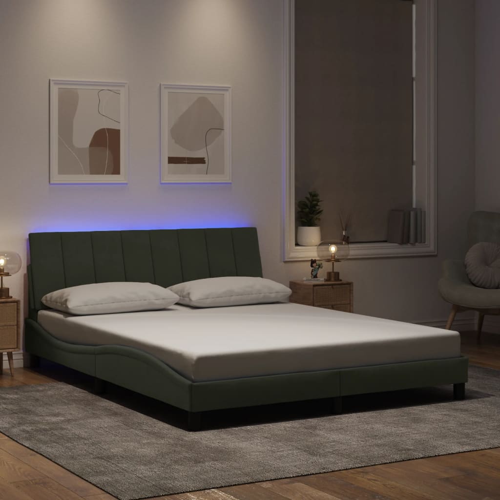 vidaXL Cadre de lit avec lumières LED gris clair 160x200 cm velours