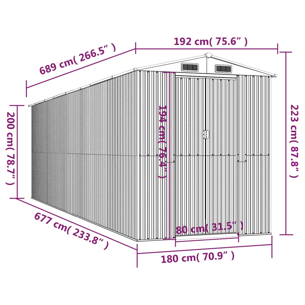 vidaXL Abri de jardin Marron foncé 192x689x223 cm Acier galvanisé