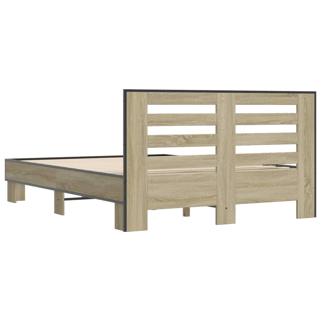 vidaXL Cadre de lit chêne sonoma 135x190 cm bois d'ingénierie et métal