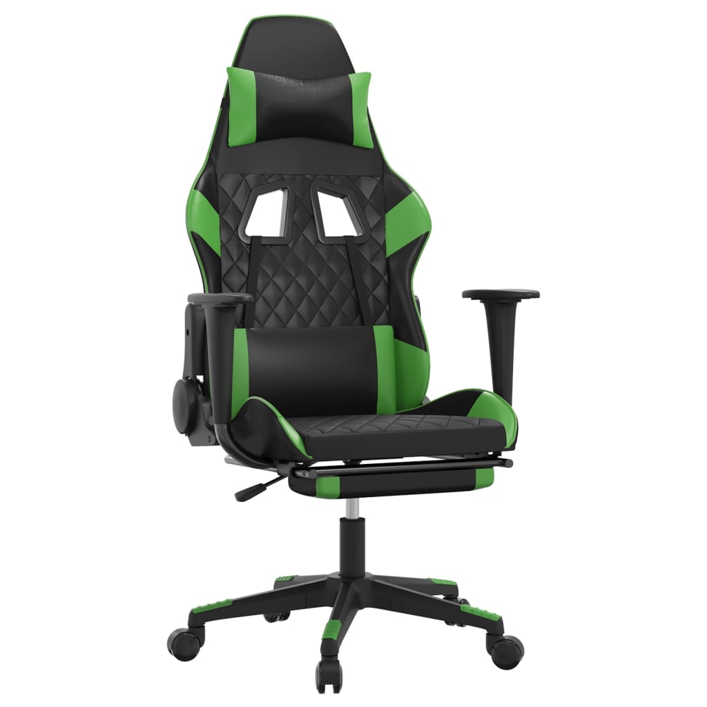 vidaXL Chaise de jeu de massage avec repose-pied Noir&Vert Similicuir