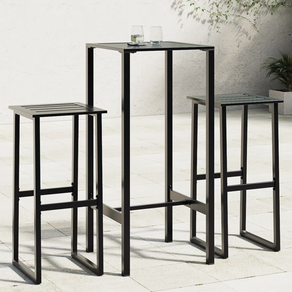 vidaXL Ensemble de bar de jardin 3 pcs noir acier enduit de poudre