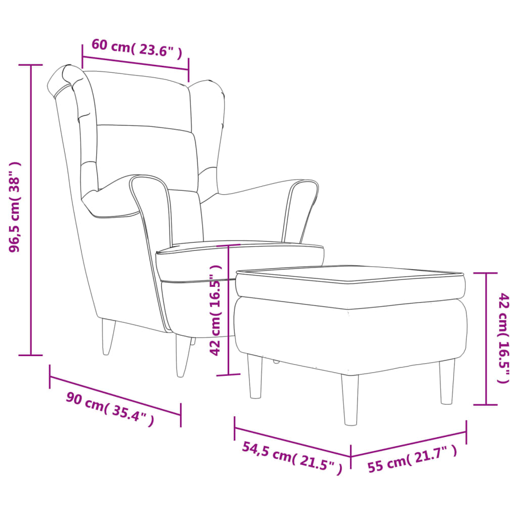 vidaXL Fauteuil à oreilles avec tabouret bleu velours