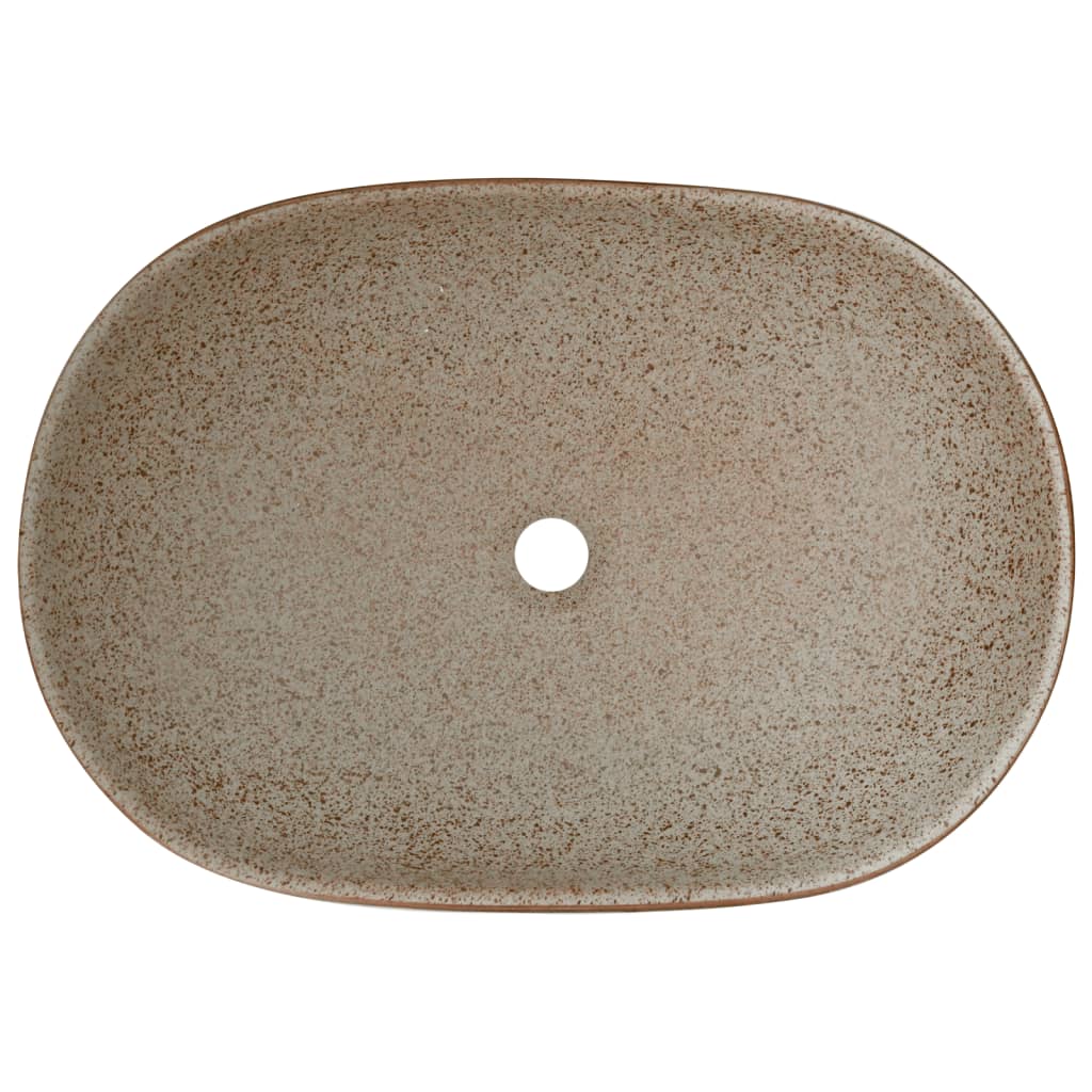 vidaXL Vasque à poser sable et marron ovale 59x40x14 cm céramique