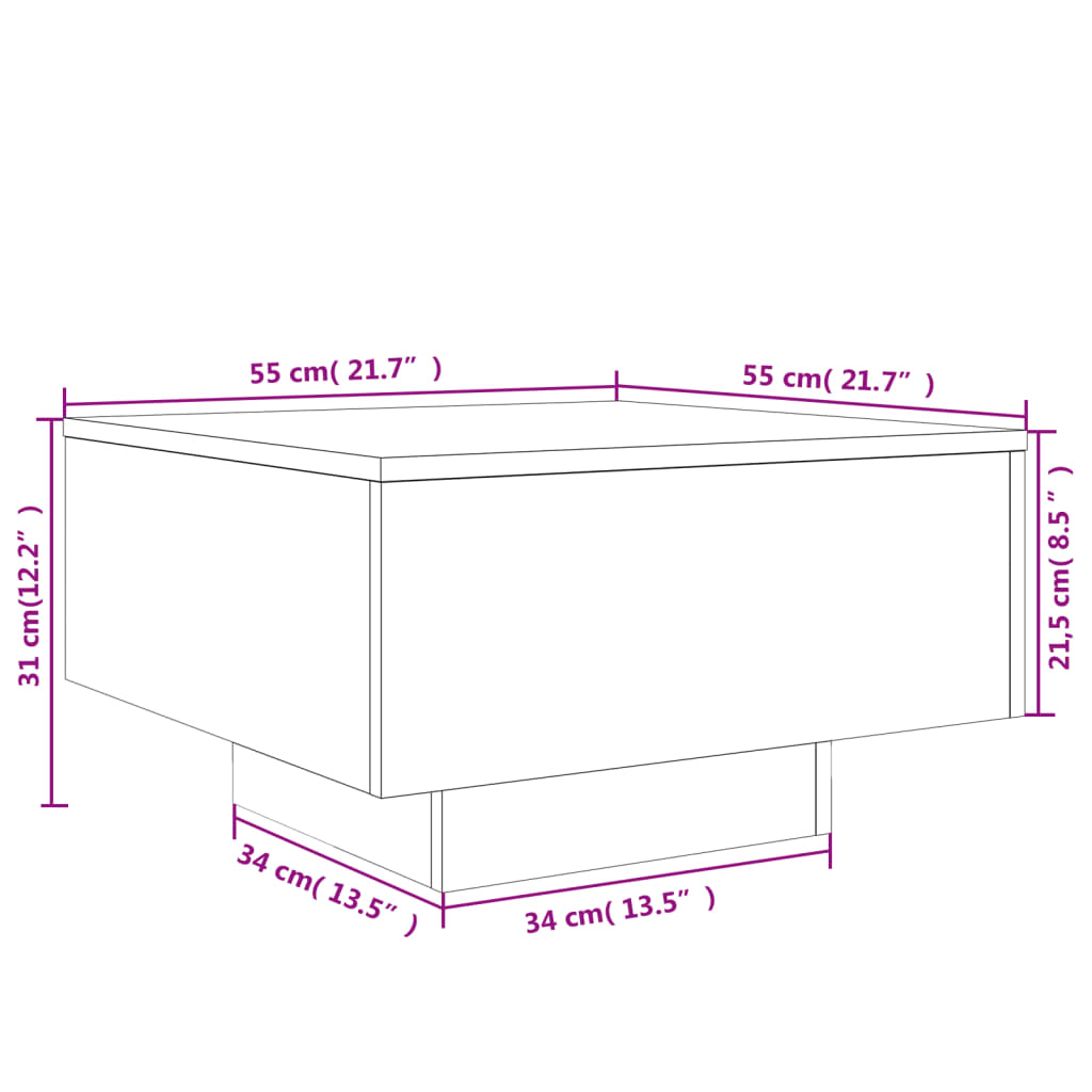 vidaXL Table basse avec lumières LED chêne sonoma 55x55x31 cm
