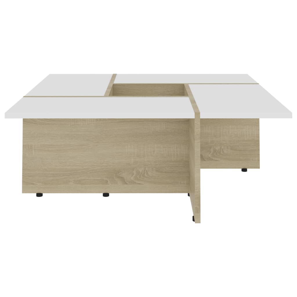 vidaXL Table basse Blanc et chêne sonoma 79,5x79,5x30 cm Aggloméré