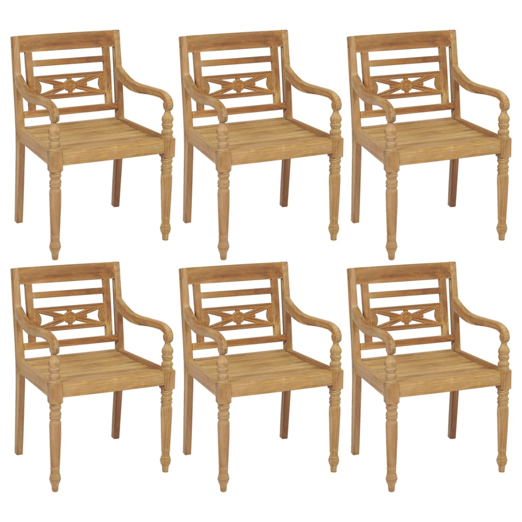 vidaXL Chaises Batavia avec coussins lot de 6 Bois de teck solide