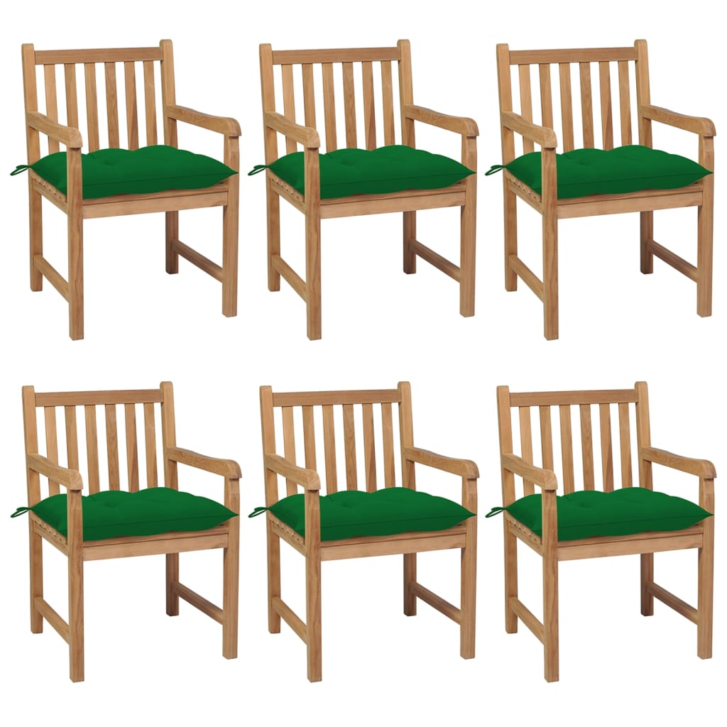 vidaXL Chaises de jardin 6 pcs avec coussins vert Bois de teck solide