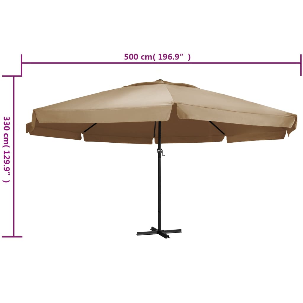 vidaXL Parasol de jardin avec mât en aluminium 600 cm taupe