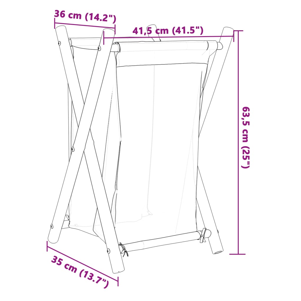 vidaXL Panier à linge blanc crème 41,5x36x63,5 cm bambou