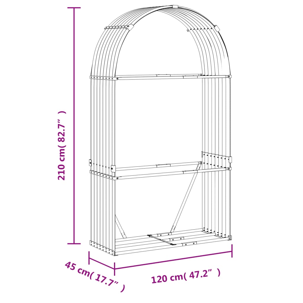 vidaXL Porte-bûches anthracite 120x45x210 cm acier galvanisé