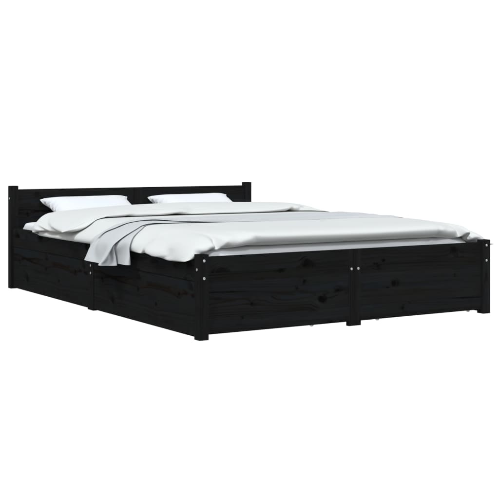 vidaXL Cadre de lit avec tiroirs Noir 140x200 cm