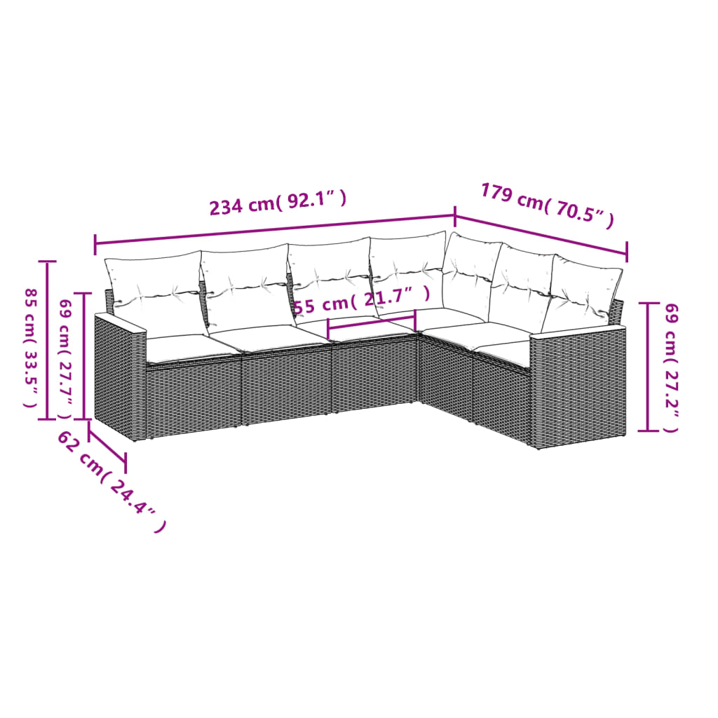 vidaXL Salon de jardin 6 pcs avec coussins gris résine tressée