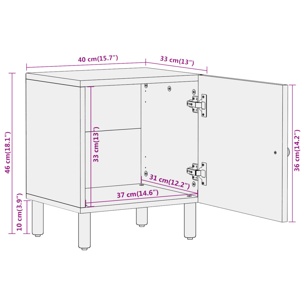 vidaXL Table de chevet 40x33x46 cm Bois de manguier solide