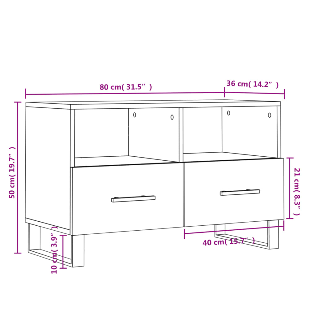 vidaXL Meuble TV Chêne sonoma 80x36x50 cm Bois d'ingénierie