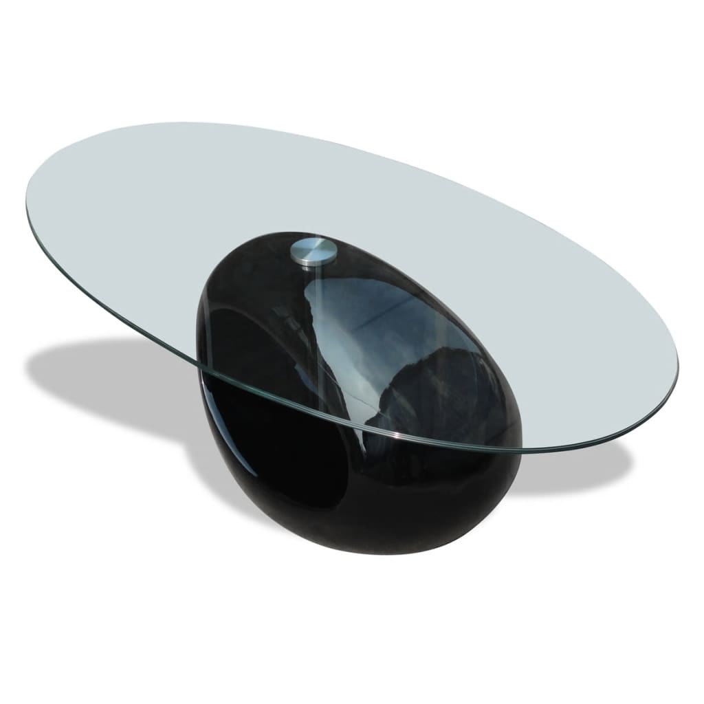 vidaXL Table basse avec dessus de table en verre ovale Noir brillant