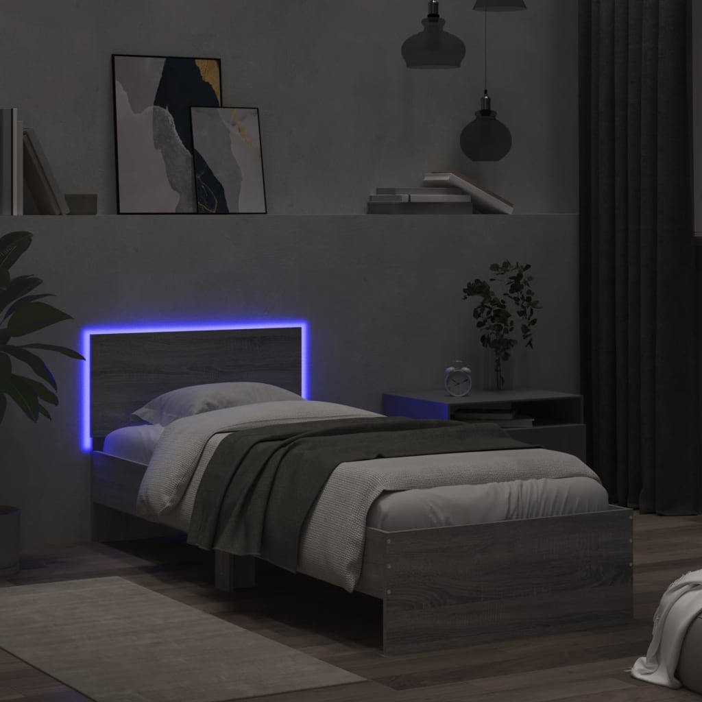 vidaXL Cadre de lit tête de lit et lumières LED sonoma gris 75x190 cm