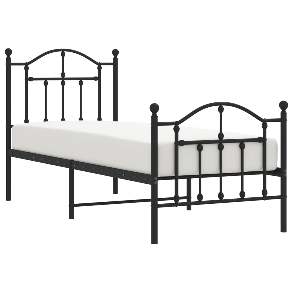 vidaXL Cadre de lit métal sans matelas avec pied de lit noir 75x190 cm