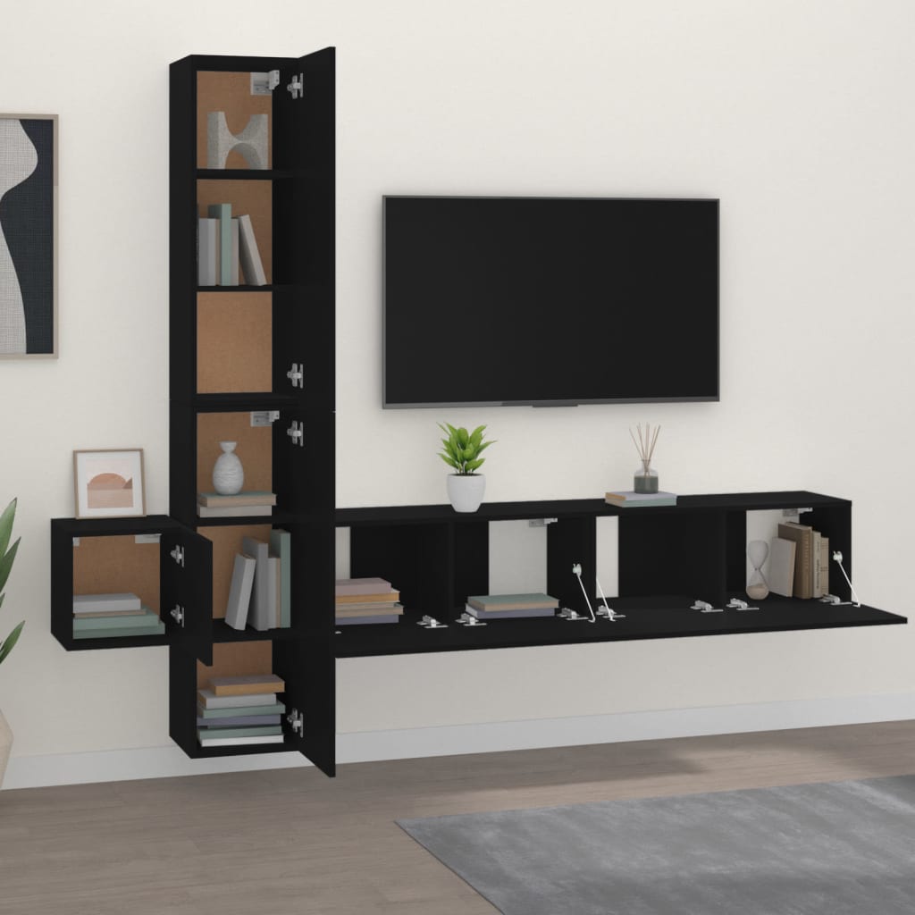 vidaXL Ensemble de meubles TV 5 pcs Noir Bois d'ingénierie