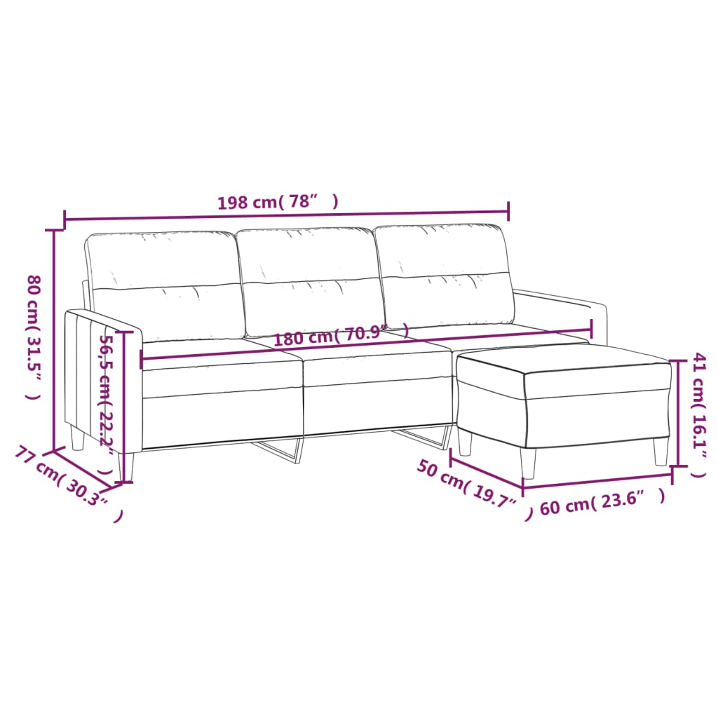 vidaXL Canapé à 3 places avec repose-pieds Taupe 180 cm Tissu