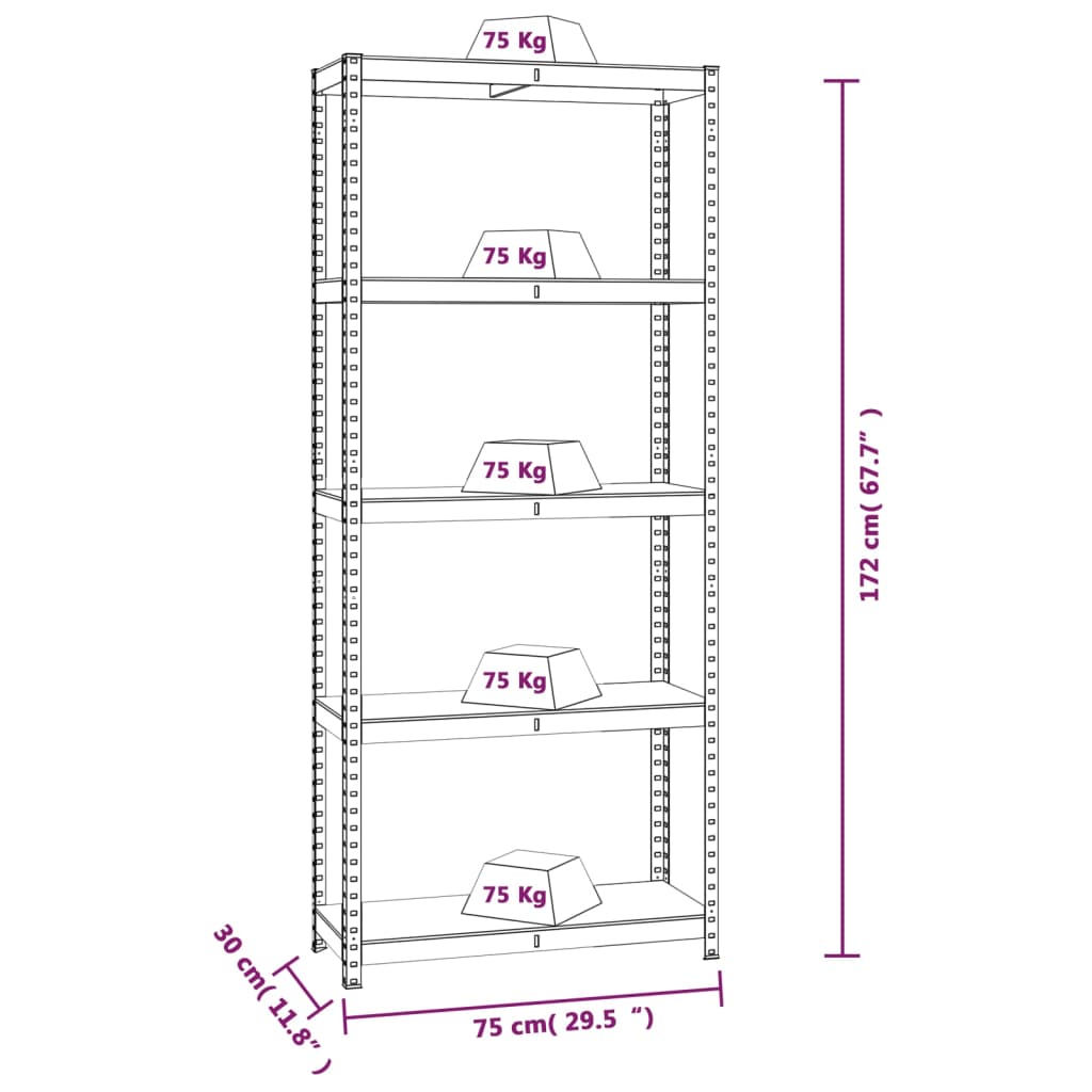 vidaXL Étagères à 5 niveaux 2pcs Bleu Acier et bois d'ingénierie