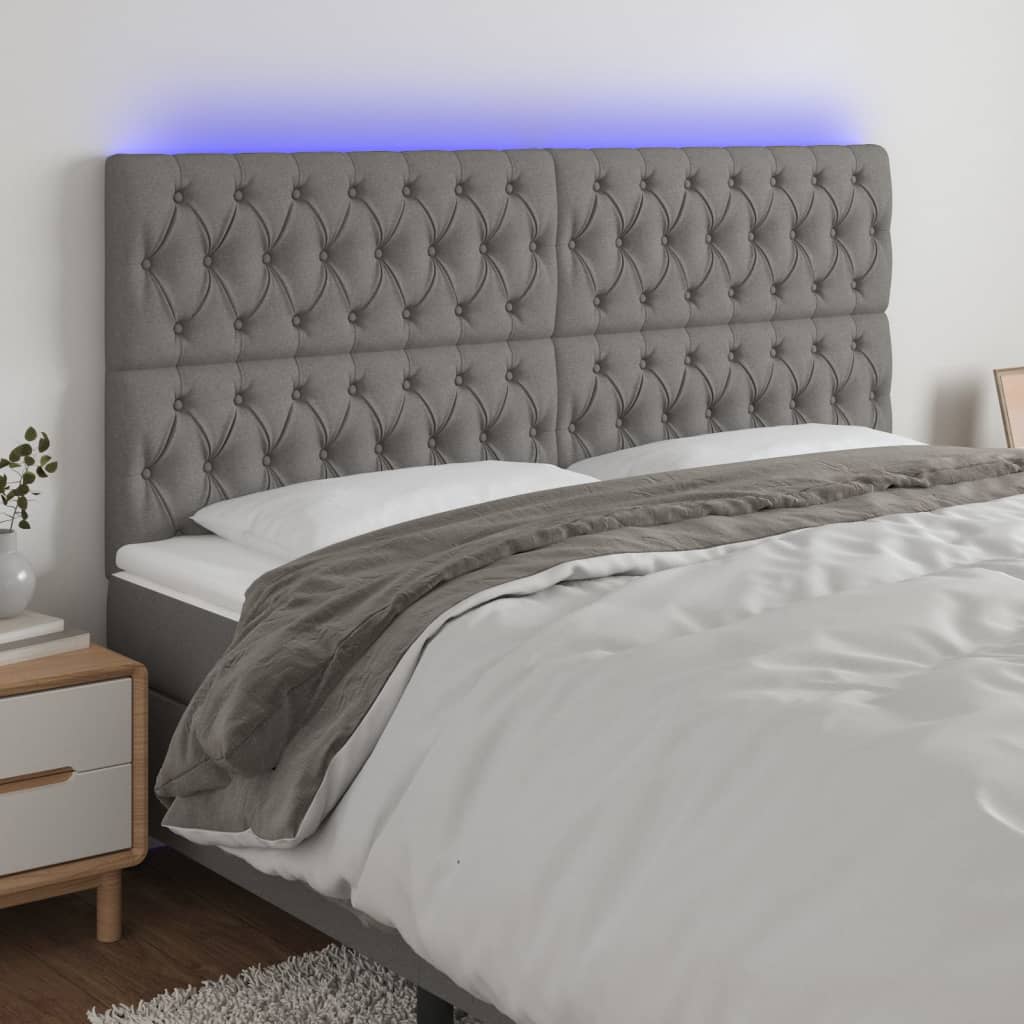 vidaXL Tête de lit à LED Gris foncé 200x7x118/128 cm Tissu