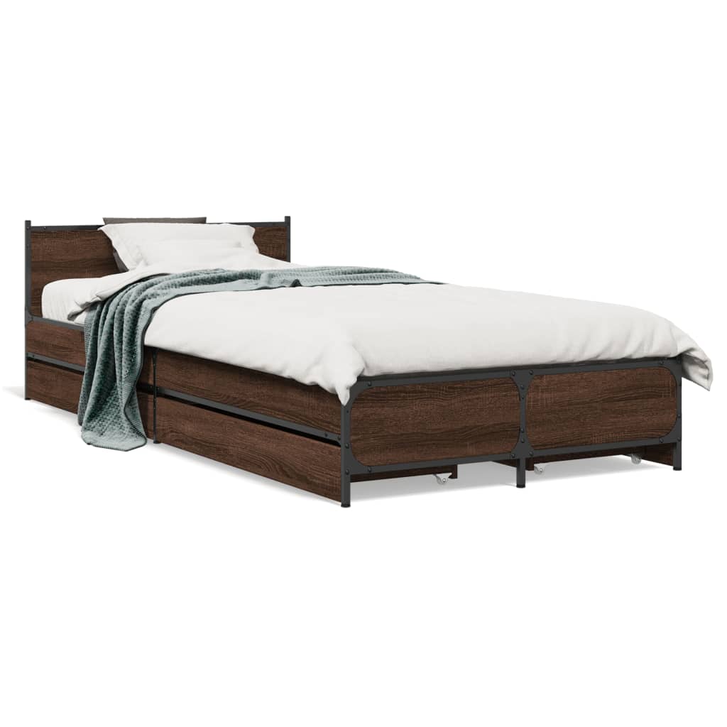 vidaXL Cadre de lit avec tiroirs sans matelas chêne marron 90x200 cm