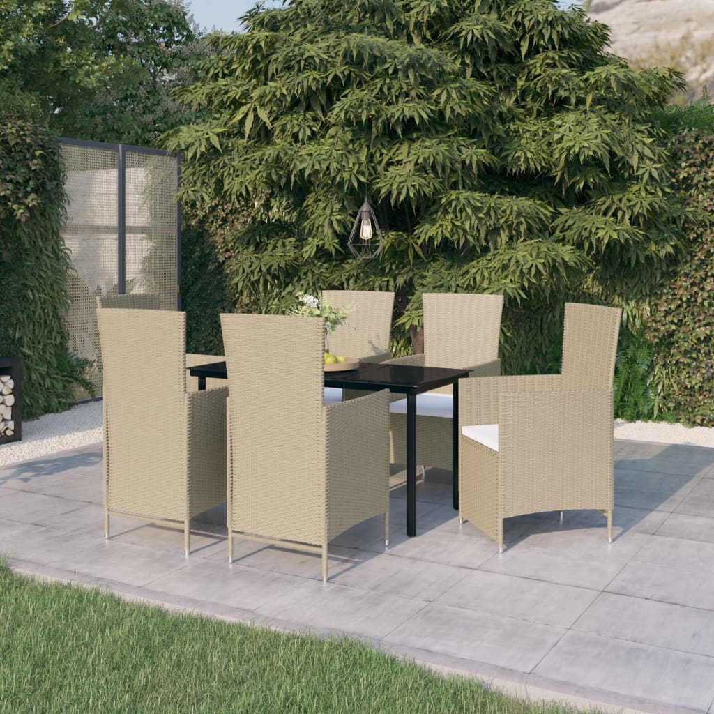 vidaXL Ensemble à manger de jardin avec coussins 7 pcs Beige