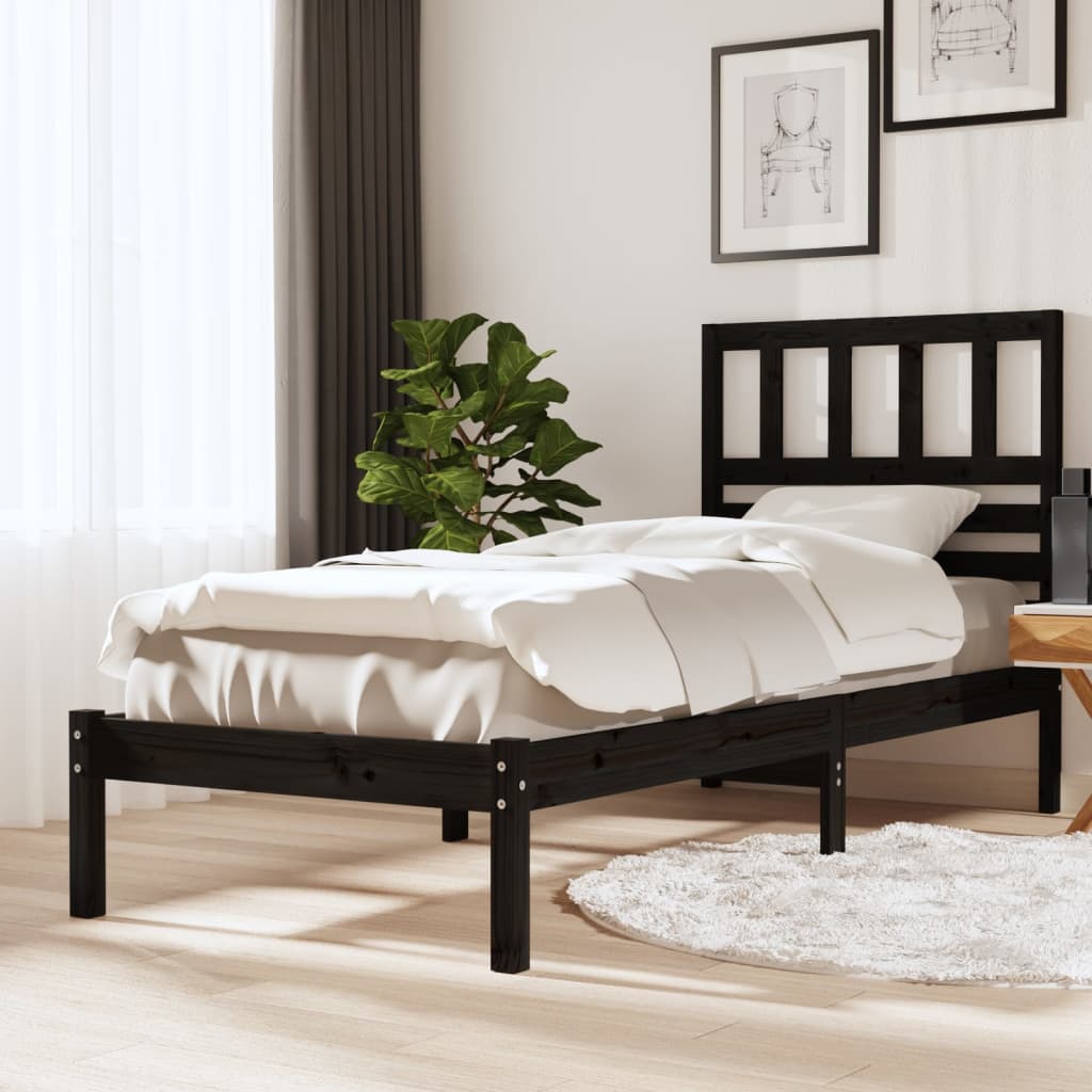 vidaXL Cadre de lit sans matelas noir 90x190 cm bois de pin massif