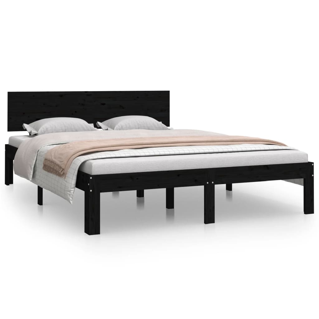 vidaXL Cadre de lit Noir Bois massif 135x190 cm Double