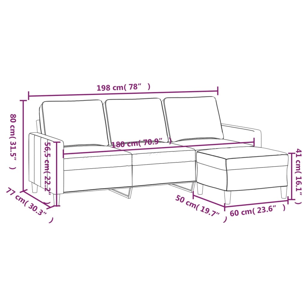 vidaXL Canapé à 3 places avec repose-pieds Gris clair 180 cm Velours