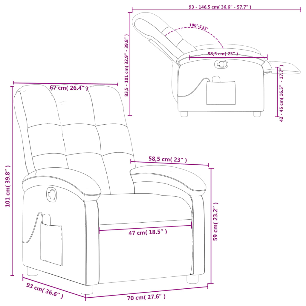 vidaXL Fauteuil de massage inclinable Taupe Tissu