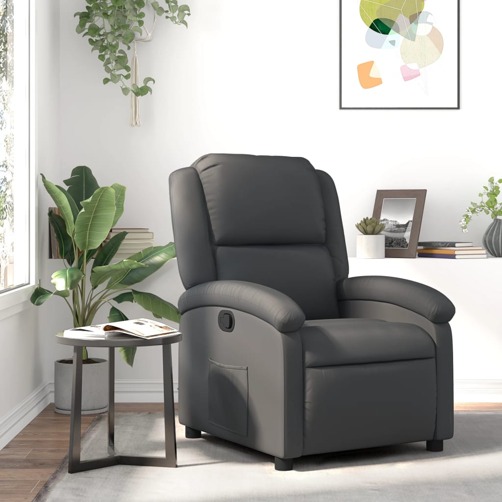 vidaXL Fauteuil inclinable gris cuir véritable