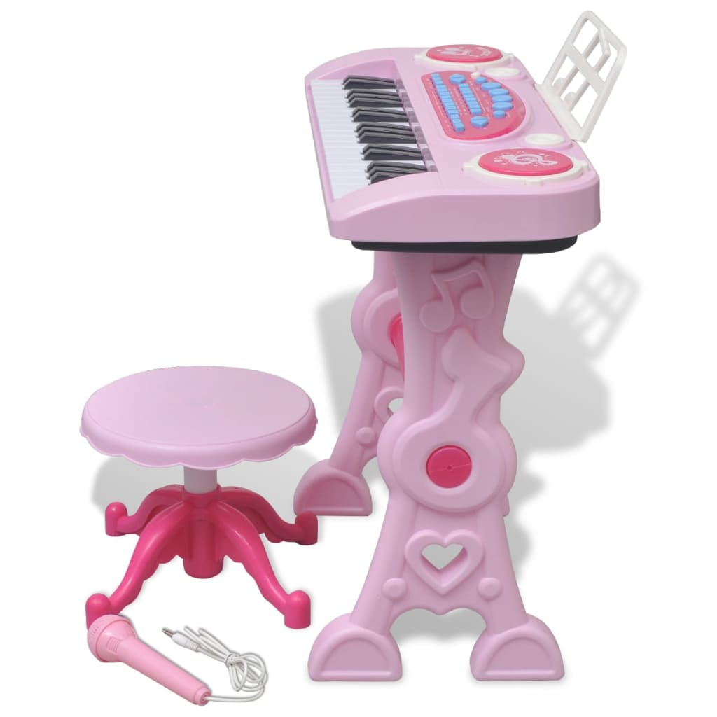 vidaXL Clavier jouet d'enfants et tabouret/microphone 37 touches Rose