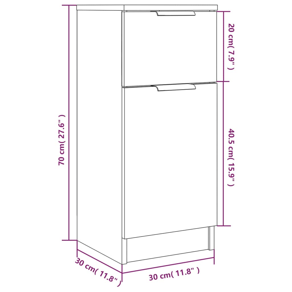 vidaXL Buffets 2 pcs chêne marron 30x30x70 cm Bois d'ingénierie