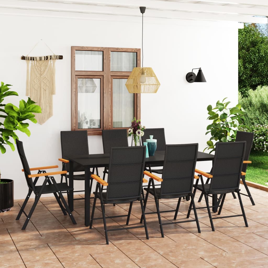 vidaXL Ensemble à manger de jardin 9 pcs noir et marron